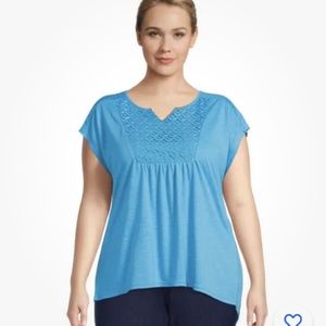RealSize Women’s Plus Size Blue Crochet Bib Tunic Top 3X NEW